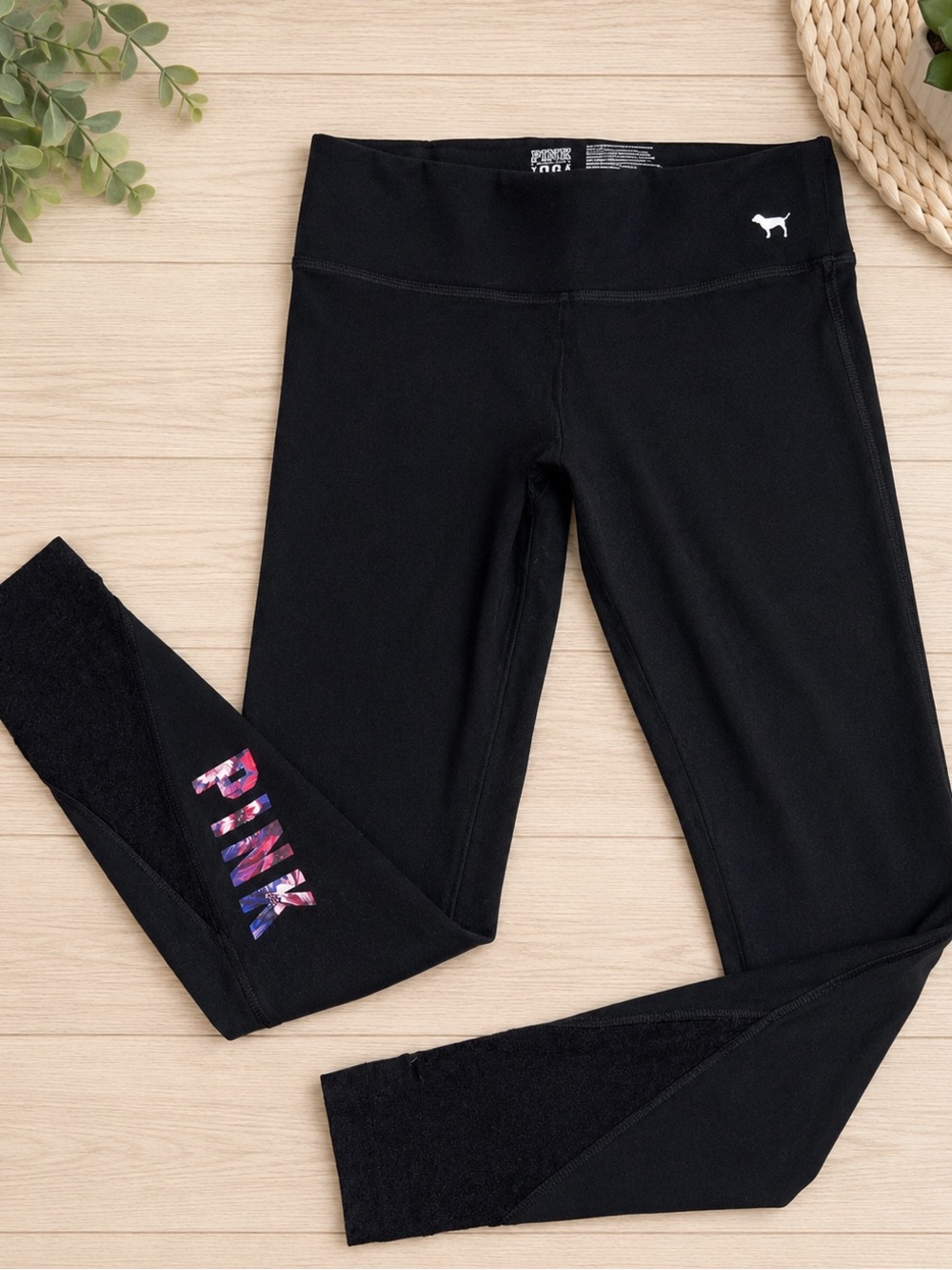 Victoria's Secret PINK Kids Black Leggings with Pink/Purple Accent size small